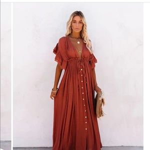 Button Down Ruffle Maxi Dress